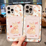 Cute Strawberry Rabbit Card Bag Phone Case