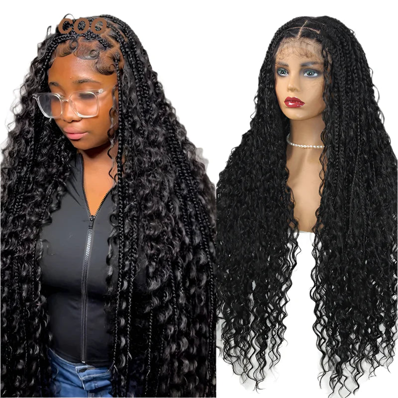 Bohemian Box Braids Full Lace Wig - Blonde Goddess Locs Curly Braided Wig for Black Women