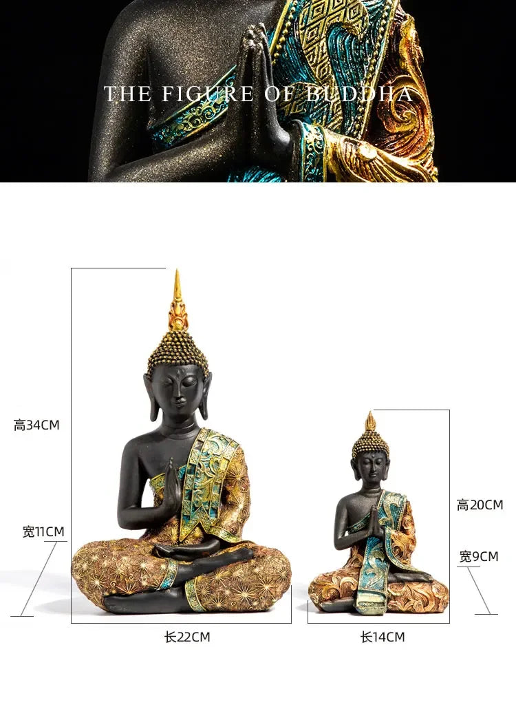 Estatua grande de Buda de Tailandia, escultura de Buda de resina verde hecha a mano, budismo hindú, fengshui, figura de meditación, decoración del hogar