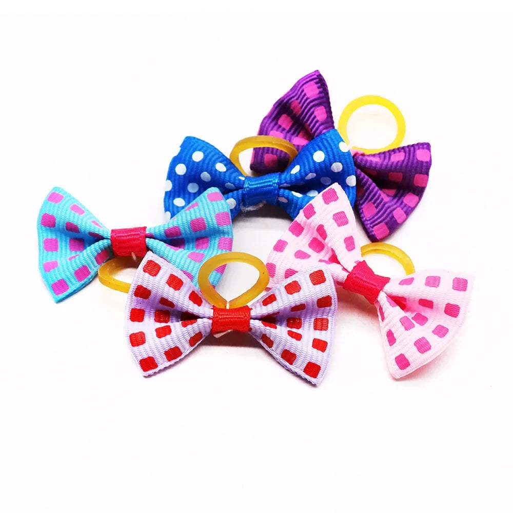 Lot de 100 nœuds pour chiots, accessoires de toilettage mobiles faits à la main pour chiens et chats, avec élastique