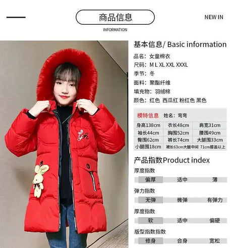 4 Color Big Size Winter Keep Warm Long Style Girls Jacket Teenage Thick Heavy Cold-proof Hooded Windbreaker Coat For Kids - Lootquake