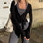 Ladies Yoga Workout Blouses Tees Women Cross Wrap Tie Crop Tops Fashion Long Sleeve Deep V Neck Solid Color Slim Fit T-Shirts - Lootquake