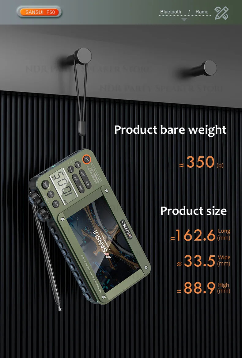 Enceintes Bluetooth sans fil SANSUI, radio pleine bande, lecteur vidéo LED HD, baladeur MP4 portable, batterie rechargeable intégrée