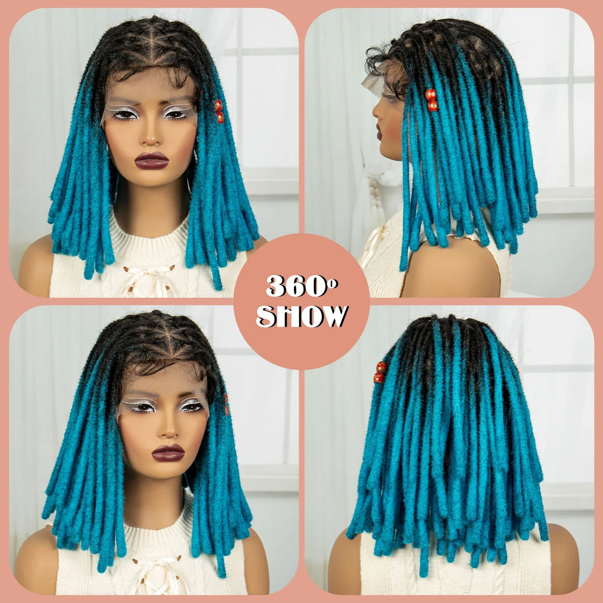 Blue Faux Locs & Knotless Braids Wig | Full Lace | Baby Hair | Dreadlock Style