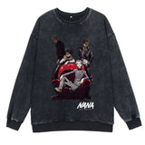 Anime Nana Osaki Round Neck Washed Pullover Casual 100% Cotton Men Women Hip Hop Harajuku Streetwear Vintage Sweatshirt - Lootquake