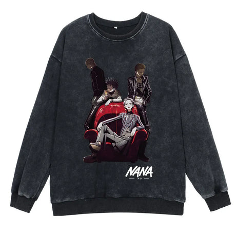Anime Nana Osaki Round Neck Washed Pullover Casual 100% Cotton Men Women Hip Hop Harajuku Streetwear Vintage Sweatshirt - Lootquake