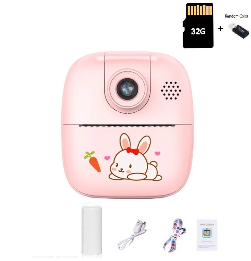Kids Instant Print Camera Thermal Printed Camera Children Digital Camera Video Toy Birthday Gift 32G Memory Card