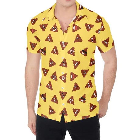 Happy Funny Poop Pattern Print Aloha Shirts For Men Summer Short Sleeve Button Down Beach Shirts Tops Mens Plus Size Blouse - Lootquake