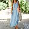 2025 Summer Linen Women Long Dress V-neck Sleeveless Elegant Dresses Female Fashion Casual Holiady Beach Clothes Ladies - Lootquake