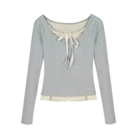 2024 Summer Kawaii Sweet Y2k Crop Tops Woman Casual Slim Long Sleeve Blouse Solid Korean Fashion Bodycon Pullover Office Lady - Lootquake