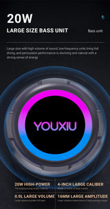 Altavoz Bluetooth portátil, subwoofer estéreo de 360 grados, resistente al agua IPX7, con iluminación, compatible con TF, TWS, inalámbrico, 40 W, para exteriores.