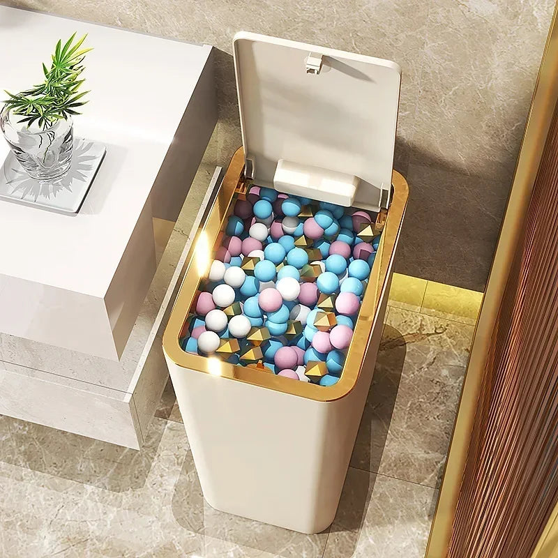 Trash Can 10L Odor-Proof - Stylish Luxury Bin, Modern One-Touch Design, Durable Plastic, Space-Saving & Leak-Proof Simple Trash