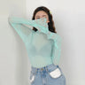Camisa neón para mujer, de manga larga, con cuello alto, transparente, de malla amarilla dorada, sexy, para fiesta, club, ropa de calle, camisetas de hip hop