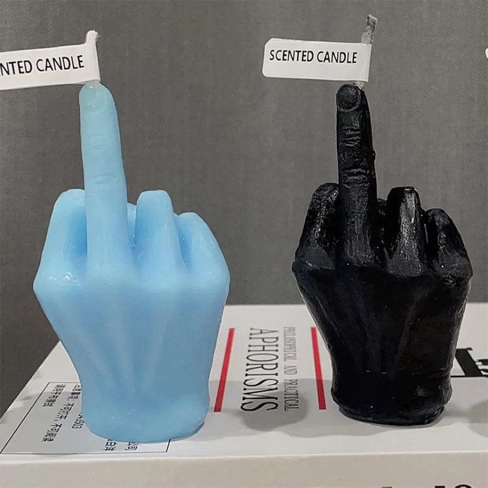 Vela perfumada con forma de dedo medio, divertida estatua de vela, decoración de escritorio, vela con gesto de la mano para el hogar y el dormitorio.