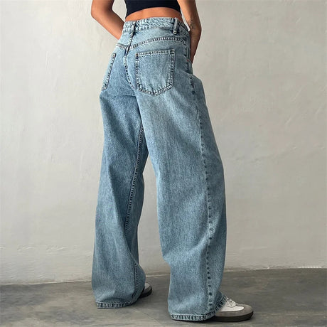 Lamuusaa Jeans y2k Clothes Women Solid Color Low Waist Waist Wide Leg Denim Pants Trousers with Multi Pockets 2000s Streetwear - Lootquake