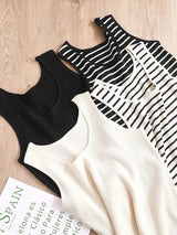 Top Women's loose-fitting striped, spicy Casual Sleeveless Top with round neckline and off-the-shoulder outdoor tank top, summer - Lootquake