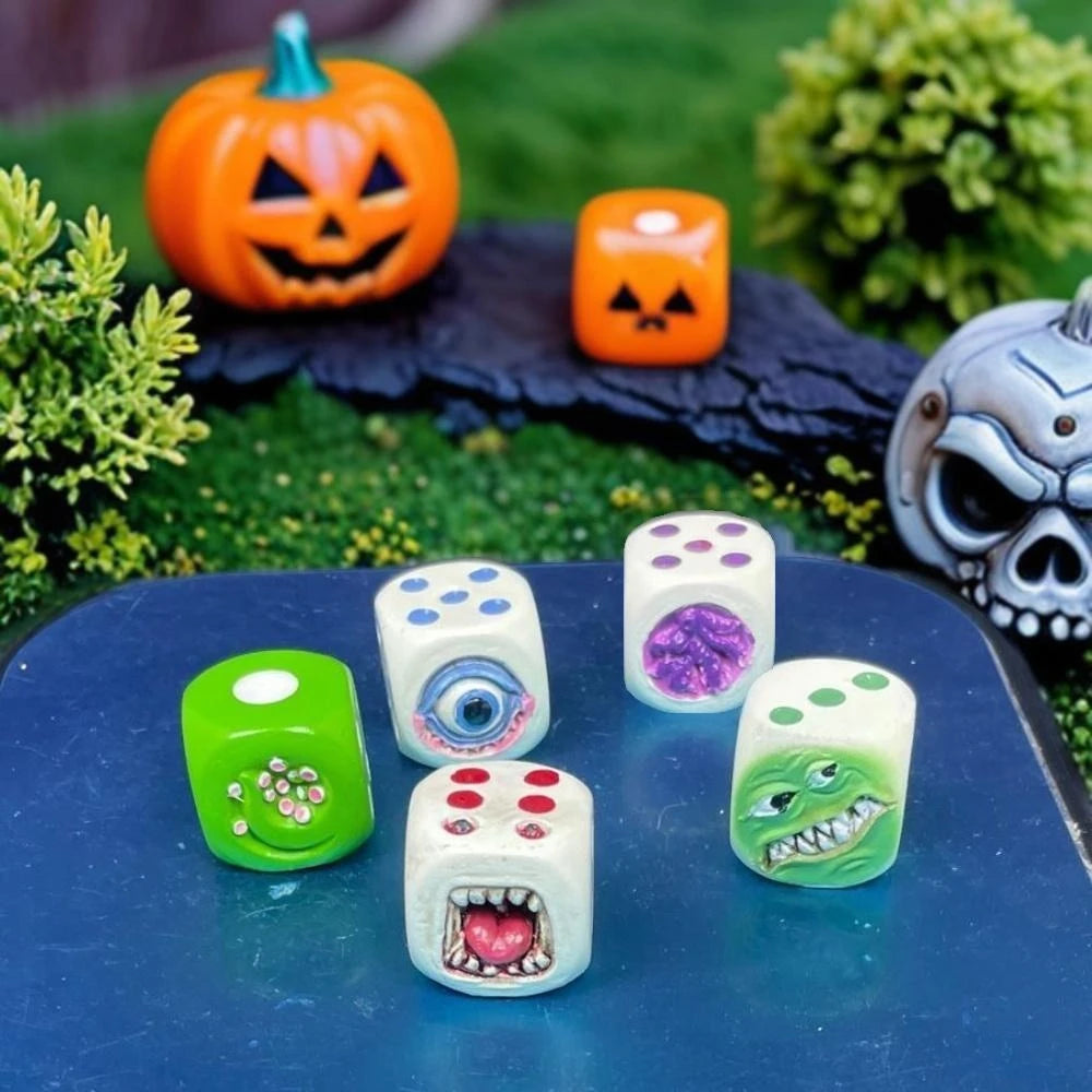 Functional Halloween Decor:Demon Sieve Micro Landscape Ornaments Display Funny Face Resin Dice Game/Desk Ornament Monster Dice