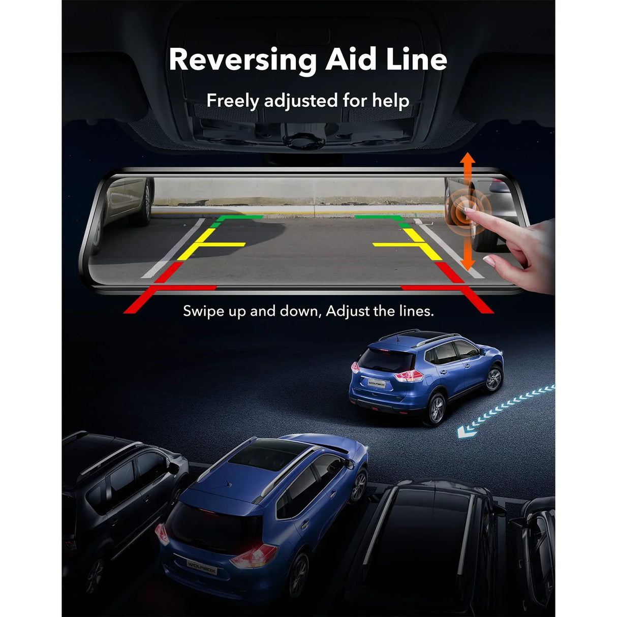 WOLFBOX G930 Caméra de tableau de bord 10 pouces Wifi 4K DVR pour voiture FOV 140° Caméra de tableau de bord avec rétroviseur, vue de stationnement 24h/24, écran tactile, enregistreur vidéo