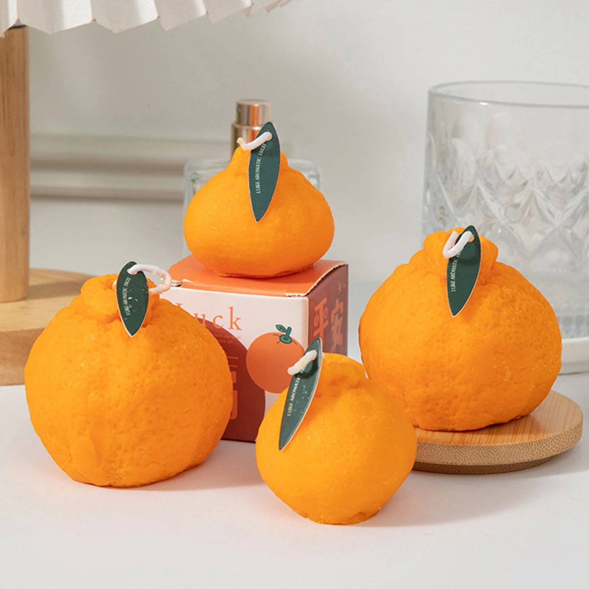 1 vela creativa con forma de fruta de simulación, vela fragante con forma de naranja, adecuada para restaurantes, salas de estudio y otros lugares