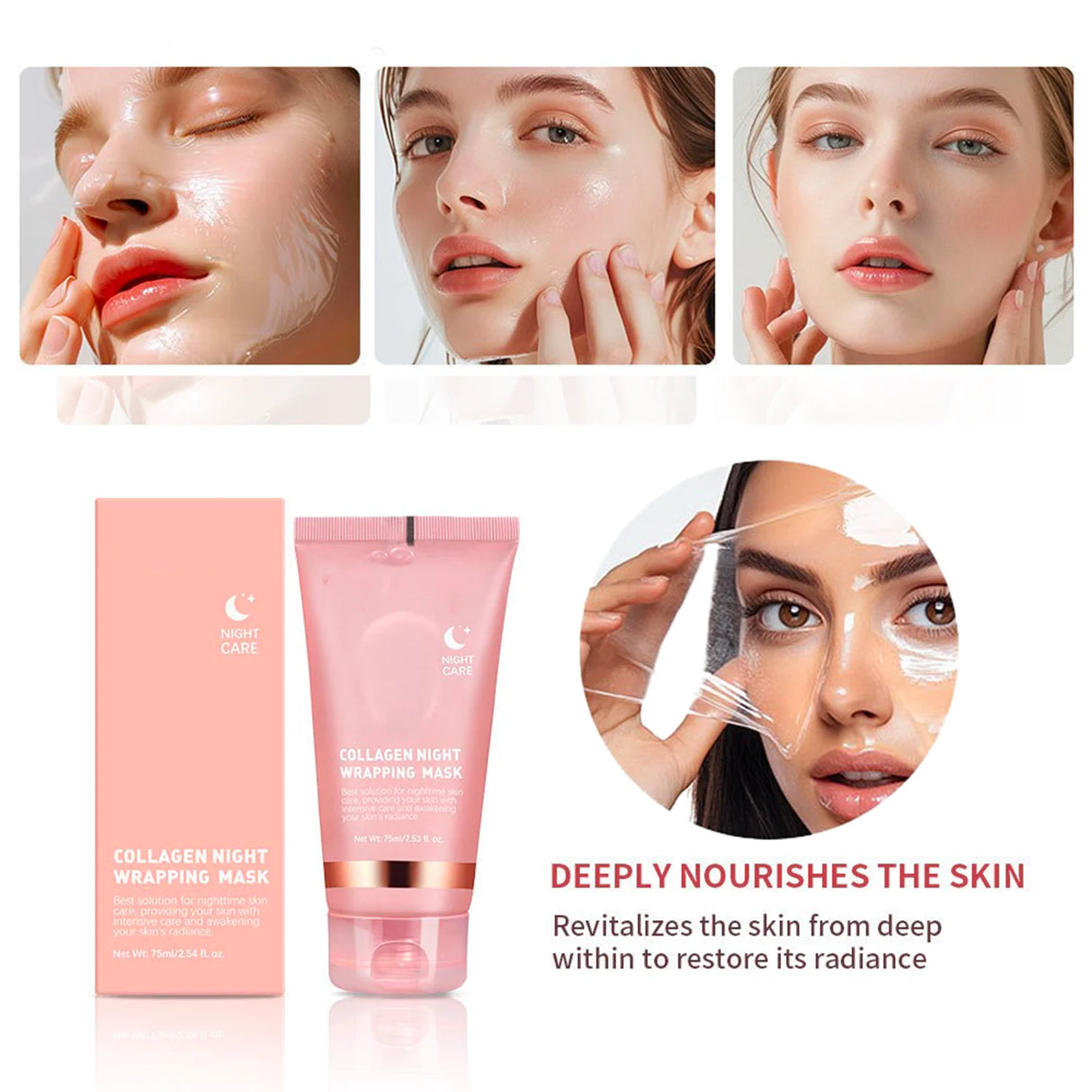 Mascarilla facial despegable de colágeno: hidratante, reafirmante, iluminadora, minimizadora de poros, cuidado nocturno, suave, unisex, certificada.
