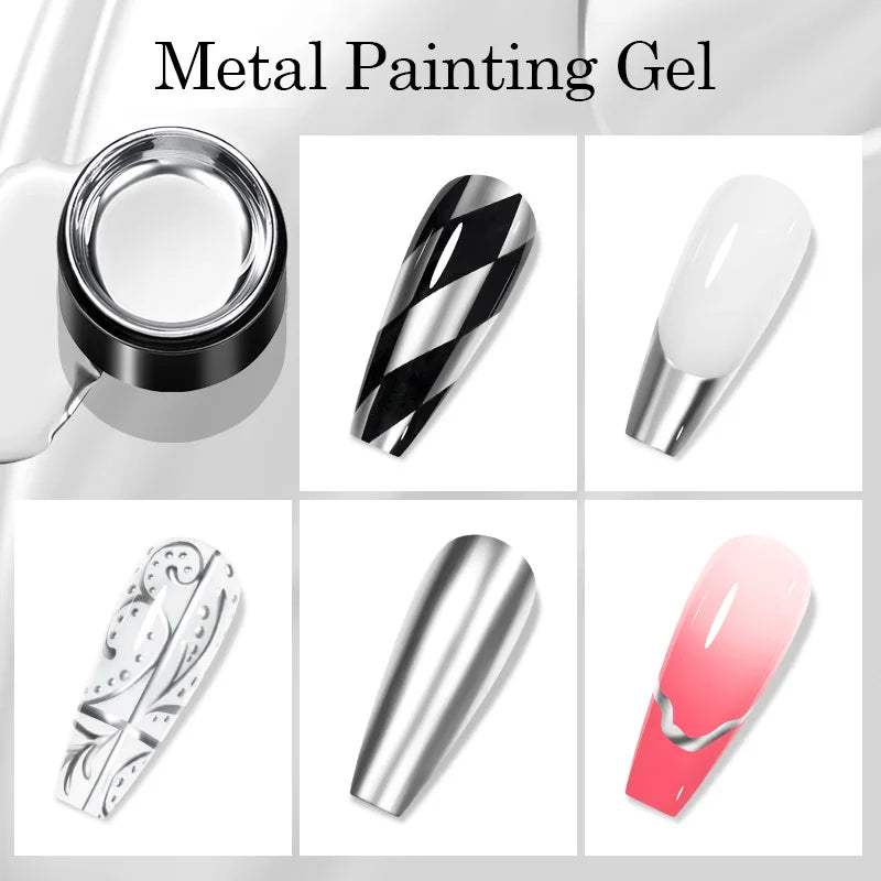8ml Super Shine Silver Metal Painting Gel Nail Polish High-density Mirror Effect Semi Permanant Nail Art Manicure Varnish