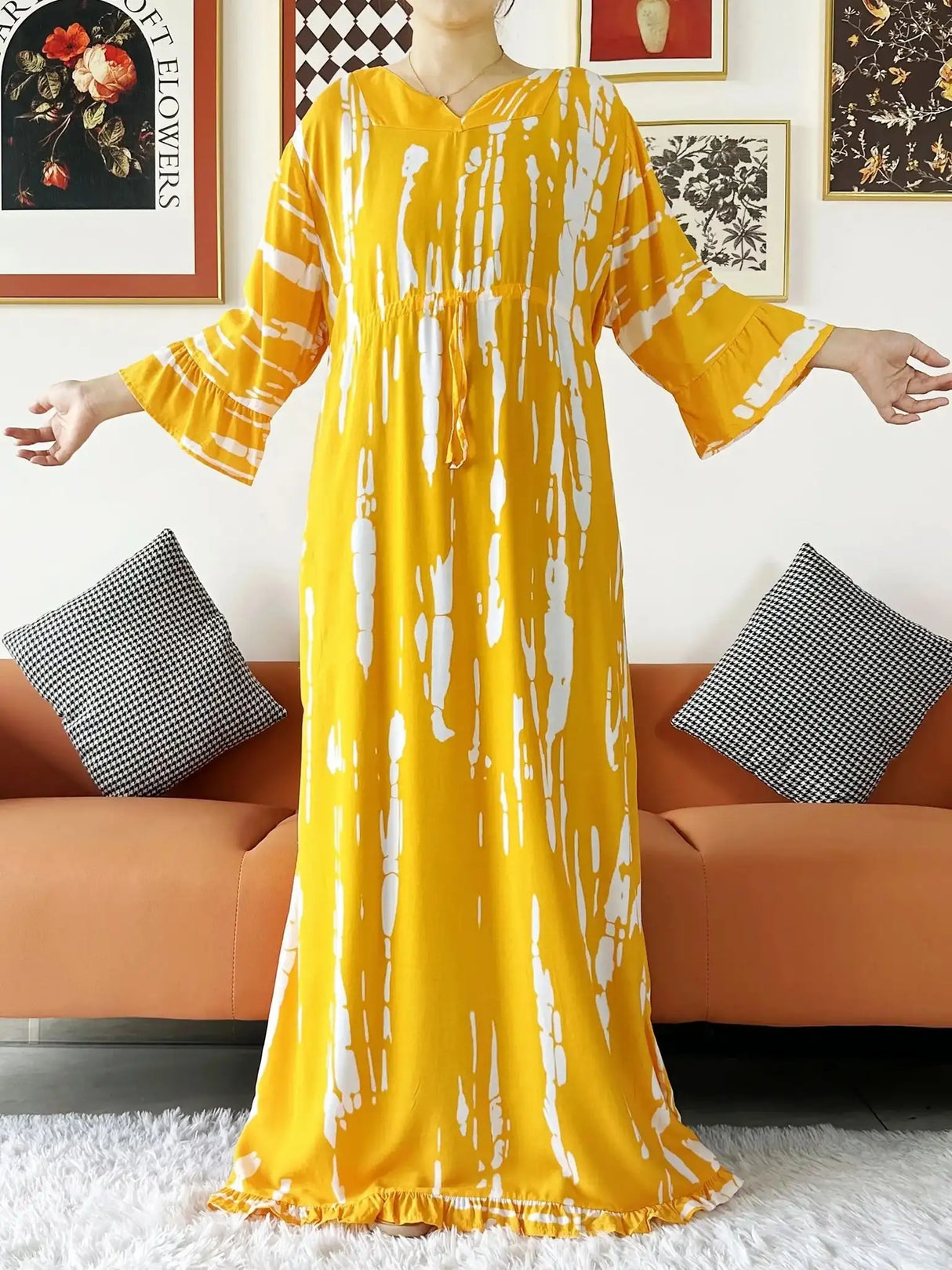 Vestido largo Abaya de algodón suelto de manga larga con estampado dashiki africano de nuevo estilo para mujer, vestido informal de verano