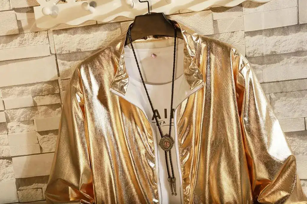 Mens Windbreaker Jackets Nightclub Stage Party Jackets Costume Streetwear Harajuku Hip Hop Reflective Jacket Gold Fashion Coats - Lootquake