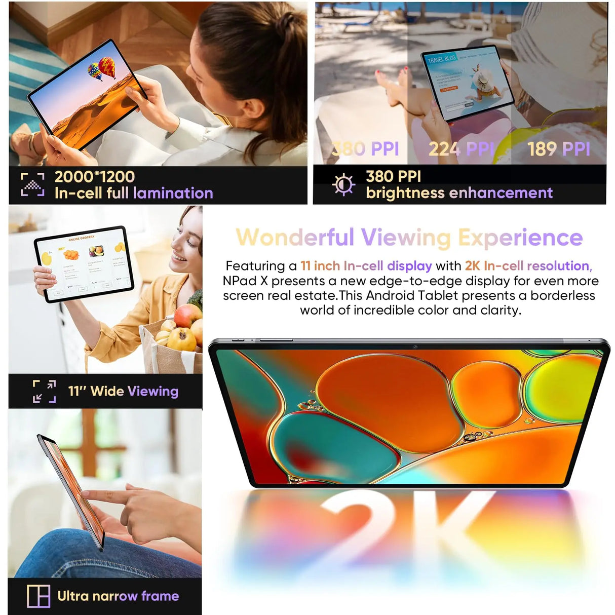 Tablette N-one NPad X1 MTK G99 8 cœurs 10,95 pouces Android 13 Charge rapide 8 600 mAh MAX 16 Go 128 Go 2 000 x 1 200 FHD 4G LTE Support L1