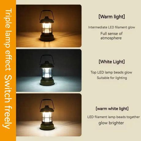 Retro Lamp Portable Camping Lantern USB Recharge Camping Tent Travel Light Vintage Outdoor Lighting Camping Equipment Flashlight - Lootquake