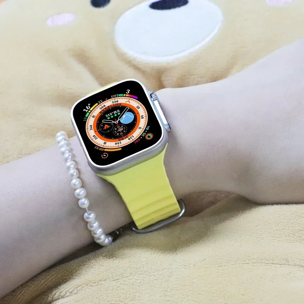 Silicone Strap For watch band 44mm 40mm 49mm 45mm 41mm 38mm accessorie correa bracelet iWatch Ultra 2 series 7 6 5 se 8 9 - Lootquake