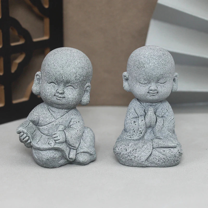 Buddha Stone Statue Little Buddhist Monks Tibetan Buddhism Figurines Zen Garden Ornament Meditation Home Aquarium Decoration