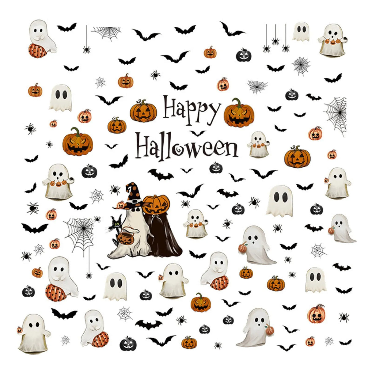 Halloween Theme Cute Spooky & Pumpkin Window Stickers Decor Living Room Glass Window Decorative Stickers Pvc Static Stickers