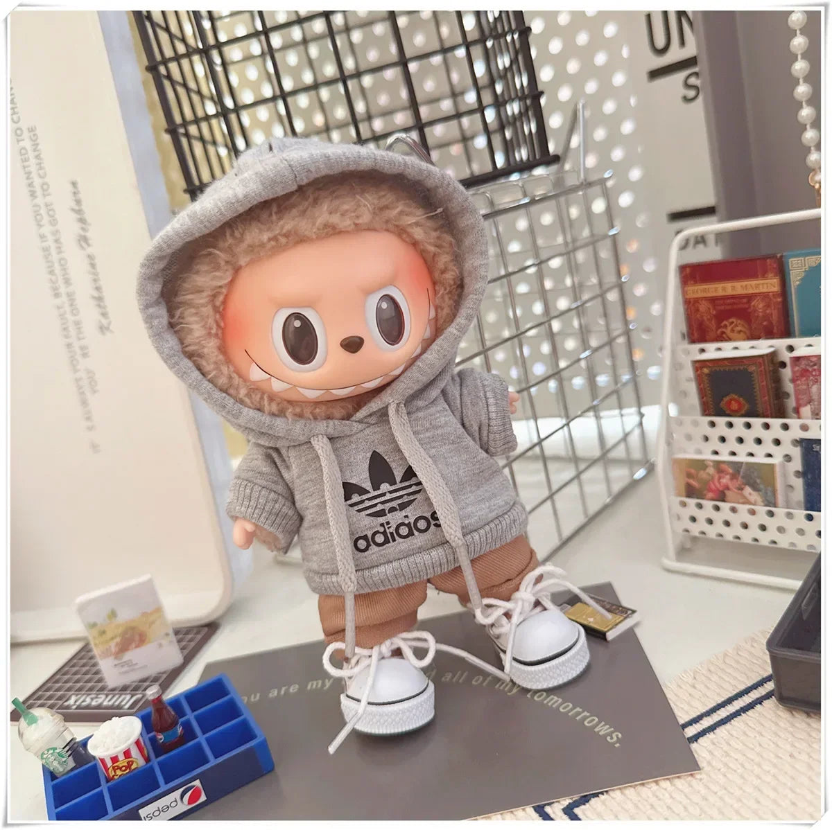 Vêtements de poupée Labubu, ensemble sweat à capuche et pantalon tendance, accessoires pour poupées Labubu Idol V1 V2, peluche universelle de 15/17 cm
