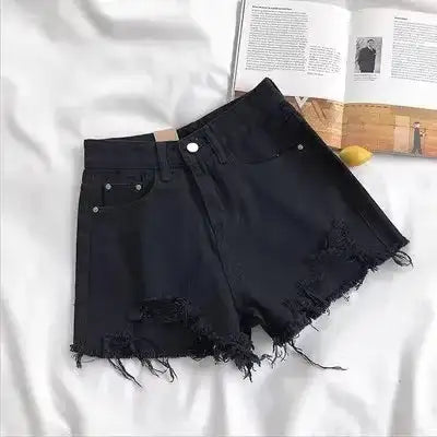 Casual High Waist Denim Shorts Women Summer Pocket Tassel Hole Ripped jeans Short Female Femme Short Pants Women - Lootquake