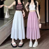 Spring 2024 New Women's Petite Black Umbrella Skirt High-waisted A- line White Dress Long Dress Drape Sense - Lootquake