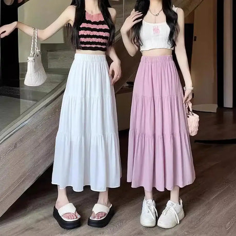 Spring 2024 New Women's Petite Black Umbrella Skirt High-waisted A- line White Dress Long Dress Drape Sense - Lootquake