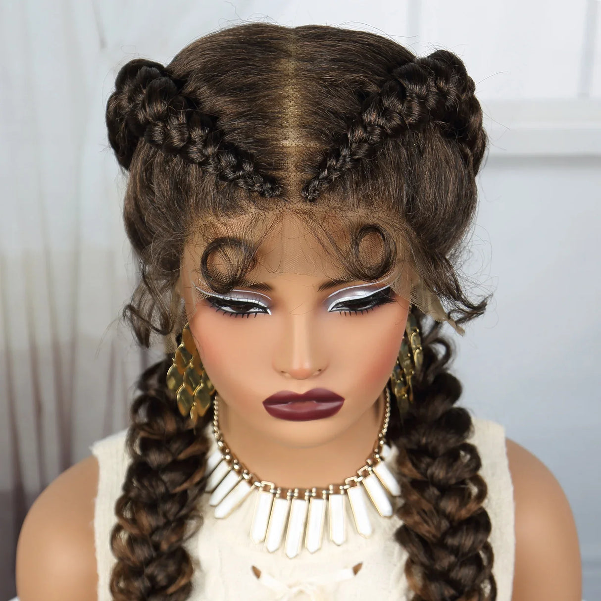 36" Burgundy Twist Cornrow Braids Wig | 99J | Lace Frontal | Baby Hair