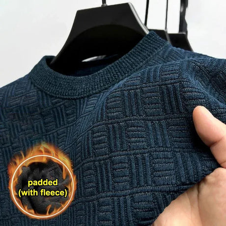 2024 New Men's Thickened Sweater Knitted Sweaters Men Three-dimensional Jacquard High-grade Crew Neck Warm Casual Top Pullover - Lootquake