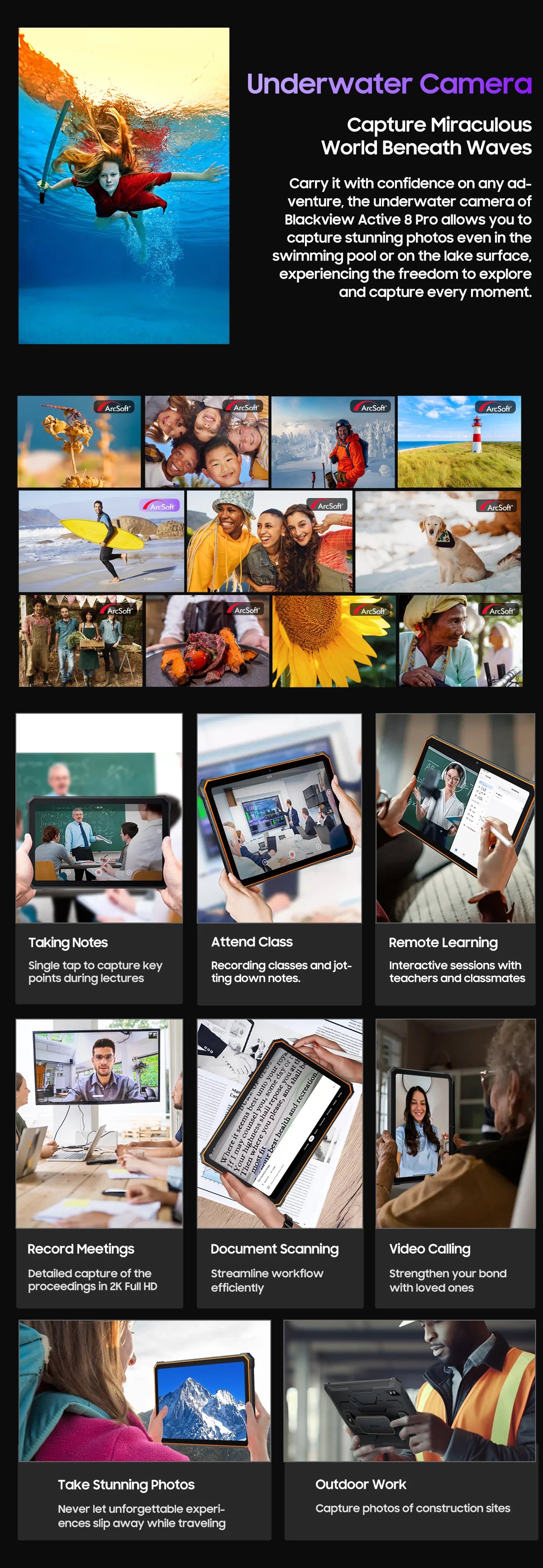 Tablette PC Blackview Active 8 Pro 16 Go 256 Go Batterie 22 000 mAh Android 13 Écran 2,4 K 10,36 pouces Caméra 16 Mpx + 48 Mpx Tablette robuste