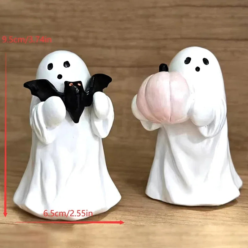 Halloween Ghost Ornament Ghost Holding Pink Pumpkin Bat Resin Ornament Home Living Room Bedroom Office Desktop Decoration