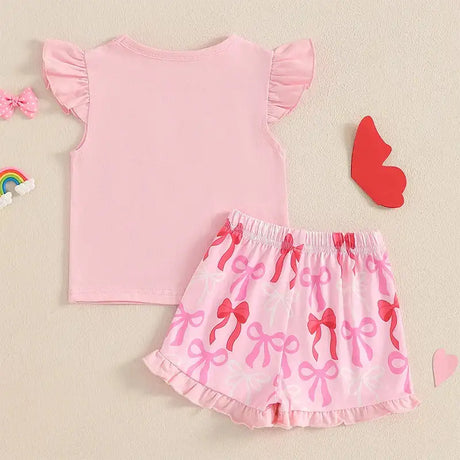 Cute Matching Baby Toddler Brother Outfit Bow Fly Sleeve Tops Elastic Waist Ruffle Shorts 2 Piece Summer Set for Siblings - Lootquake