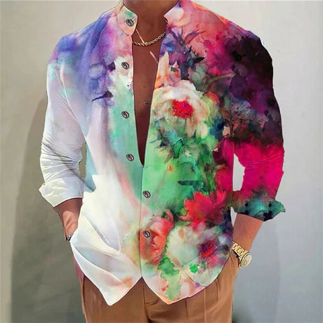 Men's shirt long-sleeved colorful fashion cardigan shirt Hawaiian 3D printed shirt XS-6XL super large size shirt soft fabric - Lootquake