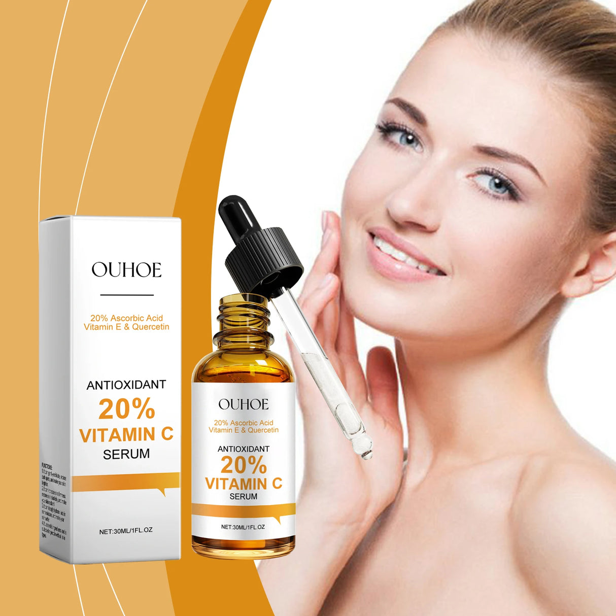 Suero facial con vitamina C, antiedad, hidratación profunda, atenúa arrugas finas, ilumina, hidrata, repara y nutre la piel.