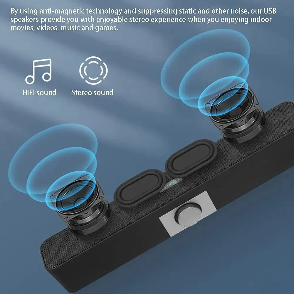 Bluetooth Soundbar Speaker 3W*2 Dual Bass 360° Stereo Wired & Wireless USB Powered HiFi Audio for PC TV