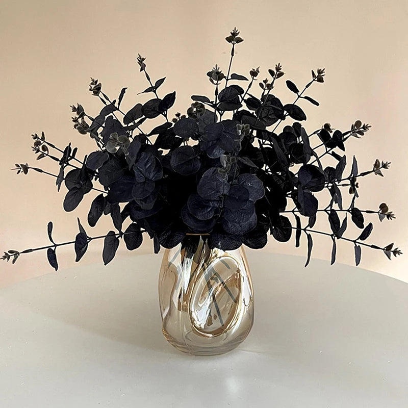 Fleurs artificielles d'eucalyptus noir de 34 cm pour décoration de chambre, de bureau, de maison