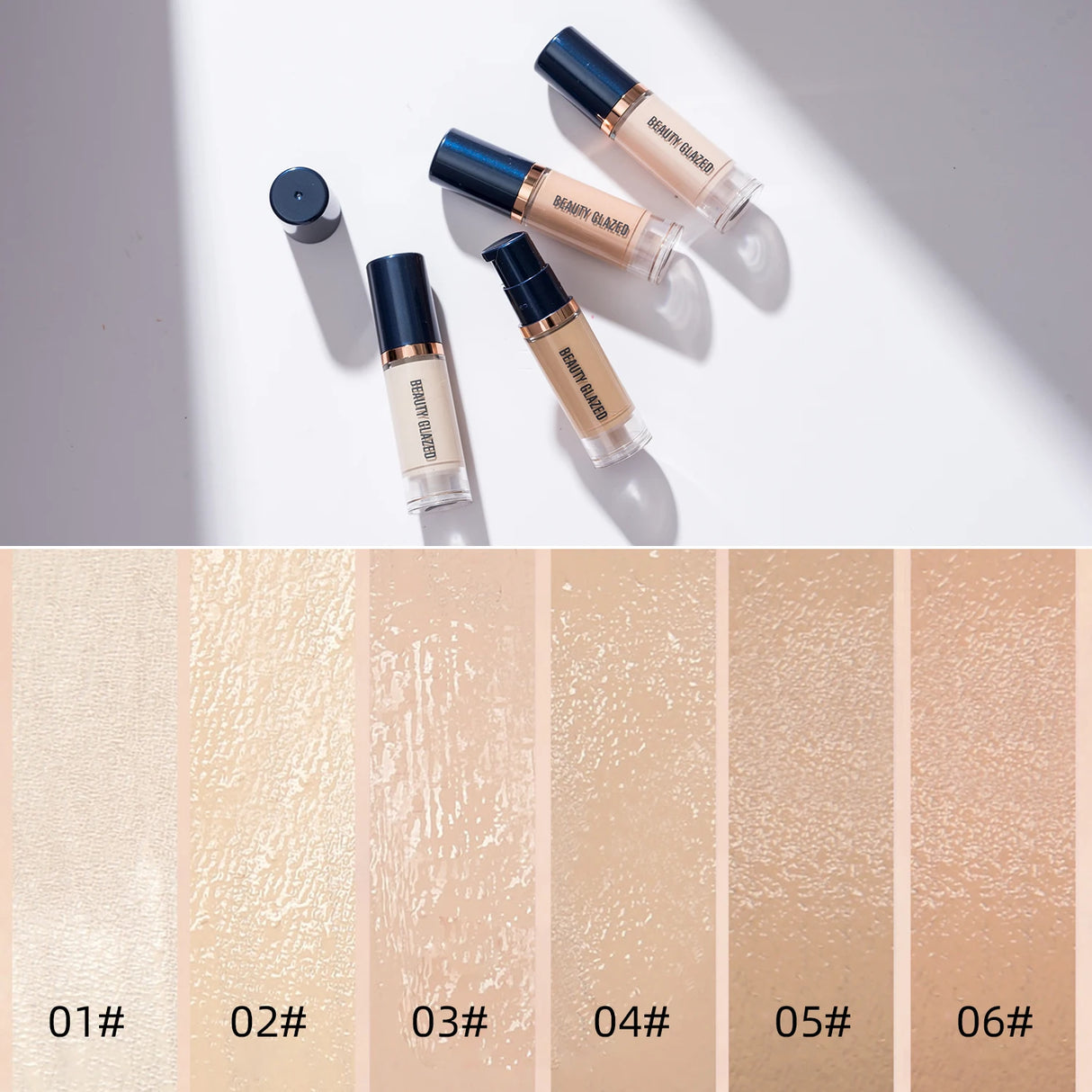 BEAUTY GLAZED 6 Color Liquid Foundation,Full Coverage, Long-Lasting, Waterproof, Natural Effect,Hydrating