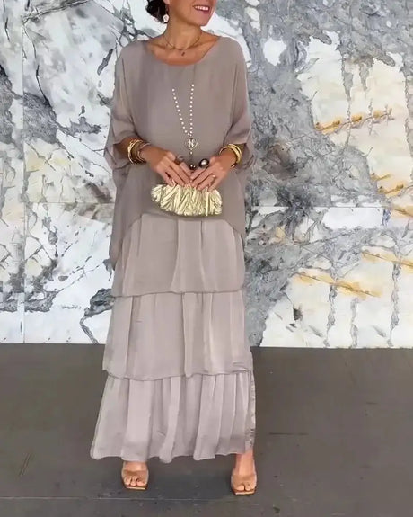 Women's Elegant Long Dress Fashion Round Neck Bat Sleeve Cake Dresses For Women Spring and summer Robe Looes Plus Size 4XL - Lootquake