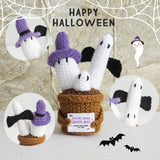 Halloween Pumpkins Ghosts Desktop Decor Crochet Positive Energy Dolls with Cards Handmade Hug Plant for Handwoven Party Gifts
