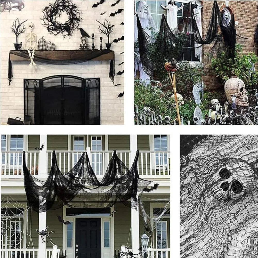 76x183cm Halloween Decorations Black Creepy Gauze Cloth Window Table Door Net Spooky Fancy Dress Party Haunted House Wall Decor