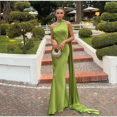 Elegant Satin Halter Slim Long Dress With Scarf Women New Sexy Backless Sleeveless Maxi Dresses Summer Lady Party Chic Vestidos - Lootquake